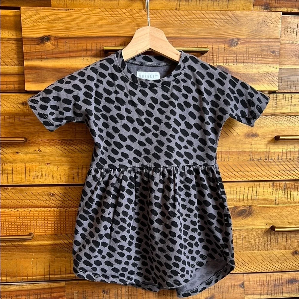 HUXBABY Animal Spot Swirl Gray and Black Print Dress